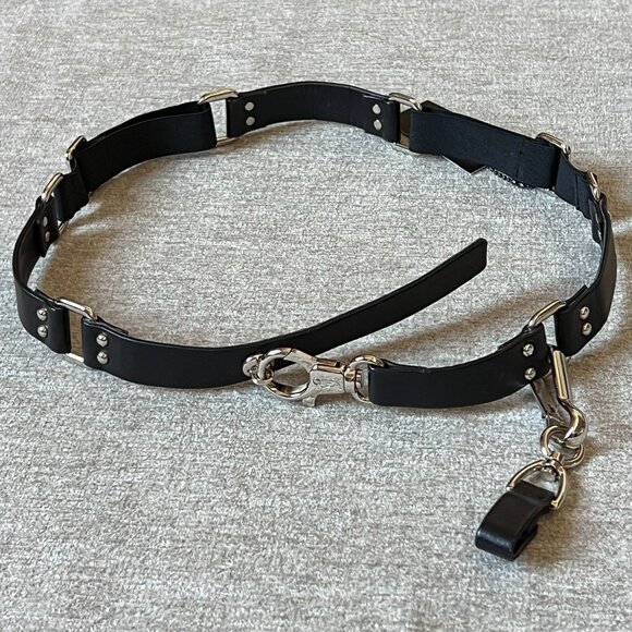 Black Leather Adjustable Belt Suzi Roher Stretch Silver Womens Size Large Plus
